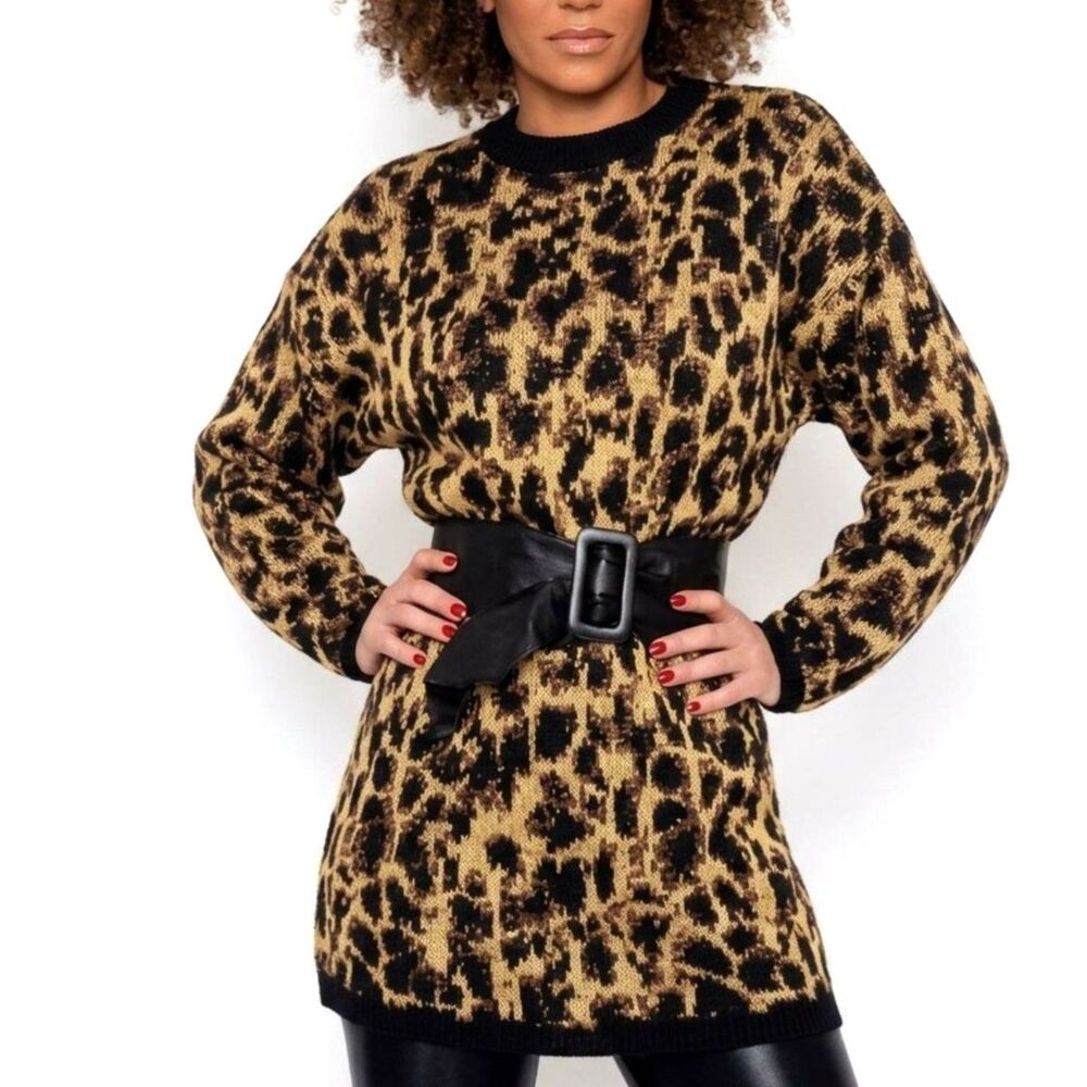 Vintage 80s 90s Metallic Gold Black Leopard Cheetah Animal Print Sweater Top M